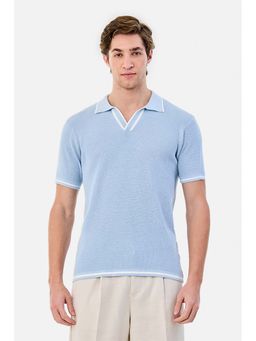 Snitch - Light Blue Textured Regular Casual Polo T-Shirt