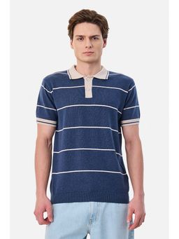Snitch - Dark Blue Stripes Half Sleeves Regular Casual T-Shirt