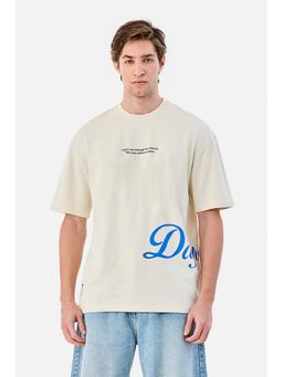 Snitch - Beige Half Sleeves Oversized Casual T-Shirt