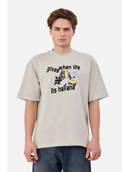 Snitch - Beige Half Sleeves Oversized Casual T-Shirt
