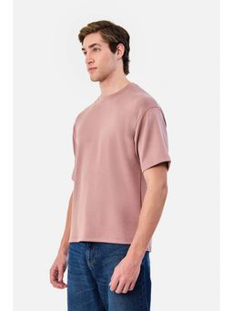 Snitch - Pastel Pink Solid Half Sleeves Oversized Casual T-Shirt