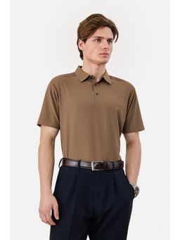 Snitch - Brown Textured Half Sleeves Regular Casual T-Shirt