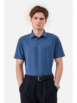 Snitch - Blue Textured Half Sleeves Regular Casual T-Shirt