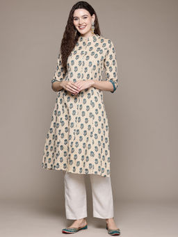 Readiprint - A Line Style Cotton Fabric Beige & Teal Kurta