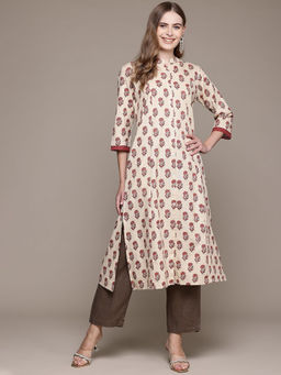 Readiprint - A Line Style Cotton Fabric Beige & Pink Kurta