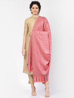 SWI STYLISH - Womens Peach Kashmiri Kani Woven Wool Shawl