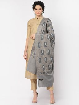 SWI STYLISH - Womens Grey Embroidered Wool Shawl
