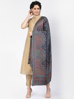 SWI STYLISH - Womens Navy Blue Kani Woven Modal Wool Shawl