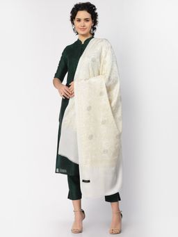 SWI STYLISH - Womens White Embroidered Wool Shawl with Stonework