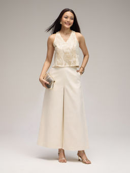 Gajra Gang - Off white Cambric Gota embellished Top & Palazzo Blushed Affair Set of 2