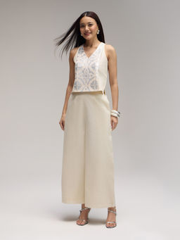 Gajra Gang - Off white Cambric Silver Applique Top & Palazzo Blushed Affair Set of 2