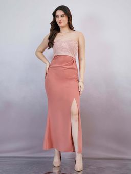 AAREIN - Peach Embellished Bandeau Party Maxi Dress