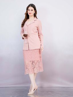 AAREIN - Pink Self Design Blazer Party Midi Dress