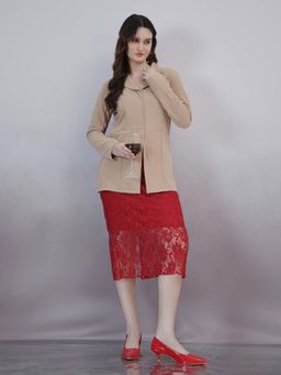 AAREIN - Brown Self Design Blazer Party Midi Dress
