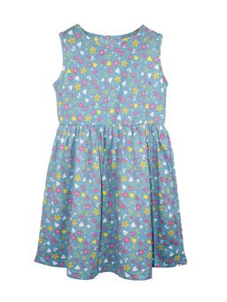 KiddoPanti - Girls Grey Cotton Sleeveless Yoke Gather Dress
