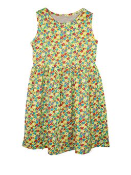 KiddoPanti - Girls Green Cotton Sleeveless Yoke Gather Dress