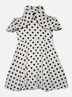 KiddoPanti - Girls White Polyester Polka Dots Dress