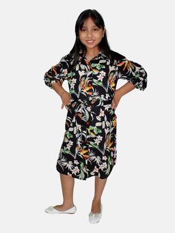 KiddoPanti - Girls Black Rayon Full Sleeve Shirt Dress
