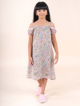 KiddoPanti - Girls Georgette Off Shoulder Dress
