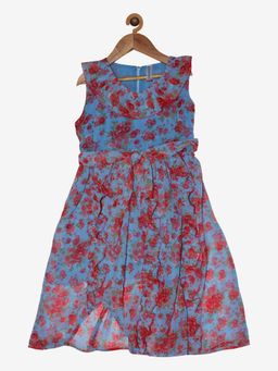 KiddoPanti - Girls Georgette Sleeveless Dress with Belt