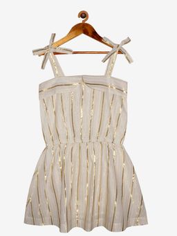 KiddoPanti - Girls Off White Cotton Bow Strap Dress