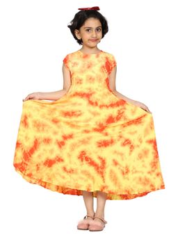 KiddoPanti - Girls Yellow Rayon Long Gown Tie and Dye Dress