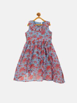 KiddoPanti - Girls Georgette Sleeveless Dress with Frilled Neck Line