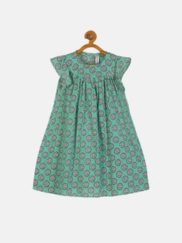 KiddoPanti - Girls Green Cotton Frill Dress