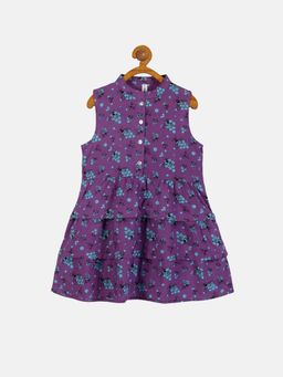 KiddoPanti - Girls Purple Cotton Sleeveless Layered Dress