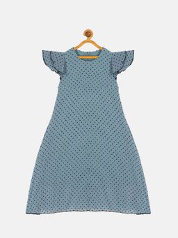 KiddoPanti - Girls Blue Georgette Frill Layer Flare Dress
