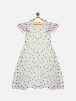 KiddoPanti - Girls White Georgette Frill Layer Flare Dress