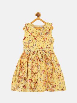 KiddoPanti - Girls Yellow Georgette Sleeveless Dress with Belt