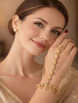 SUGARFRILL - Gold Plated Floral Hand Harness Bracelet with Ring