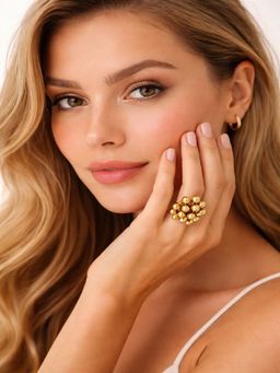 SUGARFRILL - Gold Plated Cluster Beaded Statement For Women Contemporary Style Ring