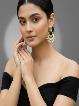 SUGARFRILL - 22K Gold Plated Handcrafted Designer Kundan Earrings With Pearls For Bridal Wear