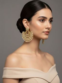 SUGARFRILL - 22K Gold Plated Handcrafted Designer Pearl-Embellished Earrings For Bridal Wear