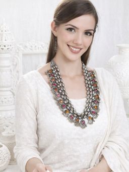 SUGARFRILL - Oxidised Silver Plated Beaded Layered Statement Necklace