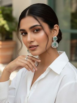 SUGARFRILL - Silver-Plated Handcrafted Designer Dual-Stone Teardrop Earrings With Cz Detailing