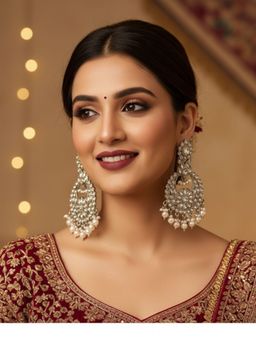 SUGARFRILL - Silver-Plated Handcrafted Pearl Drop Earrings For Wedding And Party Wear