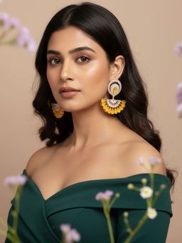 SUGARFRILL - 22K Gold Plated Designer Cz Statement Long Earrings For Party