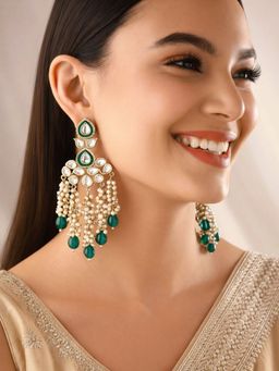 SUGARFRILL - 18K Gold-Plated Kundan And Green Beaded Earrings