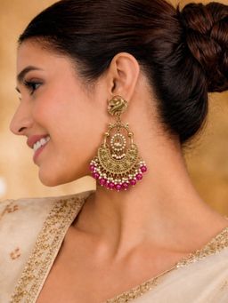 SUGARFRILL - Gold-Plated Drop Earrings With Pearl And Magenta Beads