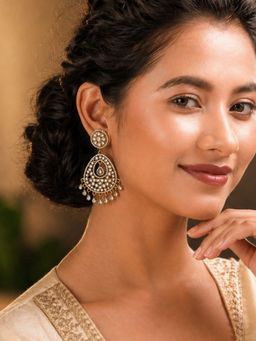 SUGARFRILL - Gold-Plated Kundan Teardrop Drop Earrings