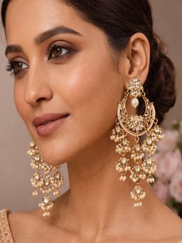 SUGARFRILL - Gold-Plated Kundan And Pearl Beaded Drop Earrings