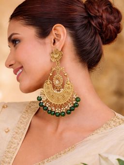 SUGARFRILL - Gold-Plated Drop Earrings With Pearl And Green Beads