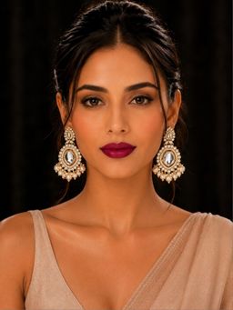SUGARFRILL - Gold Plated Kundan And Pearl Drop Earrings