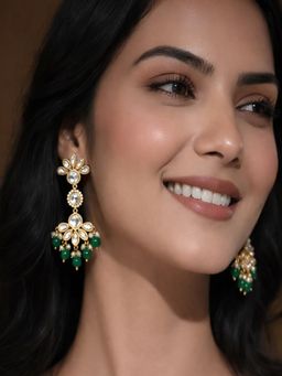 SUGARFRILL - 18K Gold-Plated Kundan And Green Beaded Drop Earrings