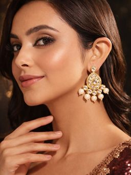 SUGARFRILL - 18K Gold Plated Kundan Drop With Elegant Stone Detailing Earrings White