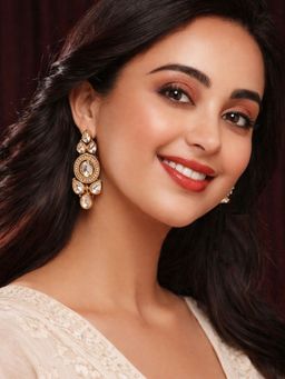 SUGARFRILL - 18K Gold Plated Kundan Drop With Elegant Stone Detailing Earrings