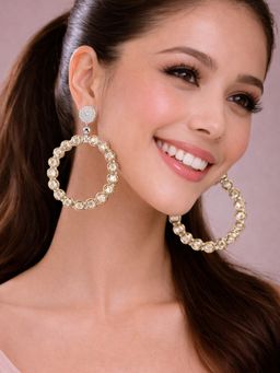 SUGARFRILL - Silver-Plated Embellished Circular Statement Drop Earrings For Women Party Wear